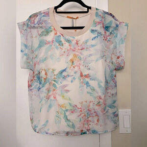 NWT Hugo Boss Orange Kaflowy Semi-Sheer Watercolor Shirt in Cream Size 4